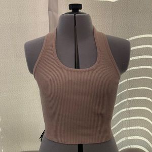 Tan lace up halter top